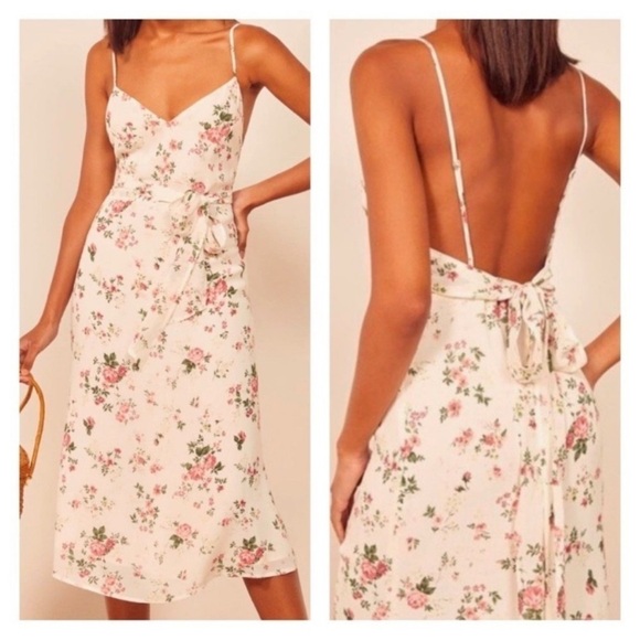 Reformation Dietrich Floral Tie Back Midi Dress in Flourish - Picture 1 of 5